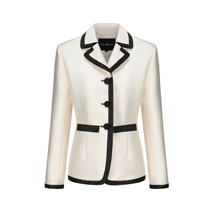 [甄选3折]NanaJacqueline郑秀妍同款法式黑白典雅套装女缎面西装