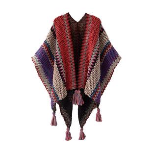 ROUIIEFAO许红豆同款民族风披肩女云南丽江旅游拍照加厚斗篷围巾