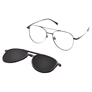 全框蛤蟆眼镜大框超轻钛架双梁眼镜男三合一偏光磁吸墨镜夹片驾驶