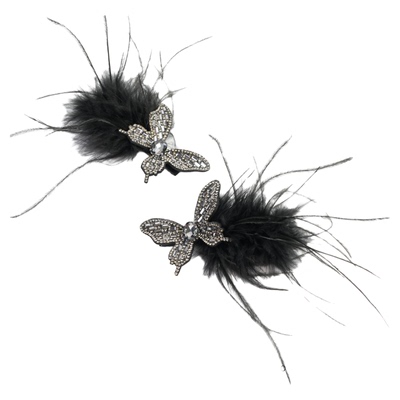 黑色羽毛蝴蝶鸭嘴夹发饰