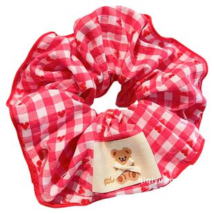 女童蝴蝶结小熊格子大肠发圈儿童慵懒风丸子头发饰女孩高级感头绳