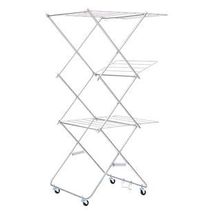 霜山不锈钢折叠晾晒架三层落地式晒衣架室内阳台移动凉衣杆挂衣架