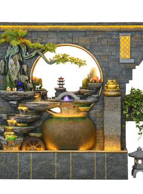 新中式客厅流水屏风隔断水幕墙