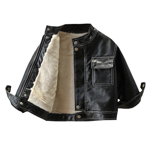 男童冬季外套2026新款儿童装夹克帅宝宝韩版酷帅冬装加毛PU皮衣潮