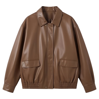 Casual long sleeved loose leather jacket休闲长袖宽松皮夹克女