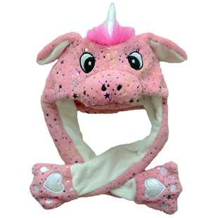 网红可爱角马独角兽公仔玩具耳朵会动帽子冬女儿童款加厚围巾一体