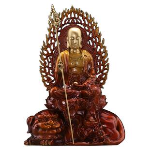 纯黄铜彩绘地藏王菩萨摆件坐谛听铜像大号门店供奉装饰家用佛堂