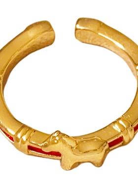 金色小马红绳开口戒指高级感指环