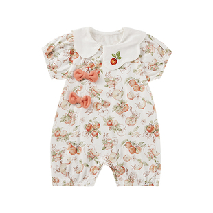 欧孕婴儿衣服夏季女宝宝连体衣薄款短袖纯棉外出哈衣甜美可爱爬服