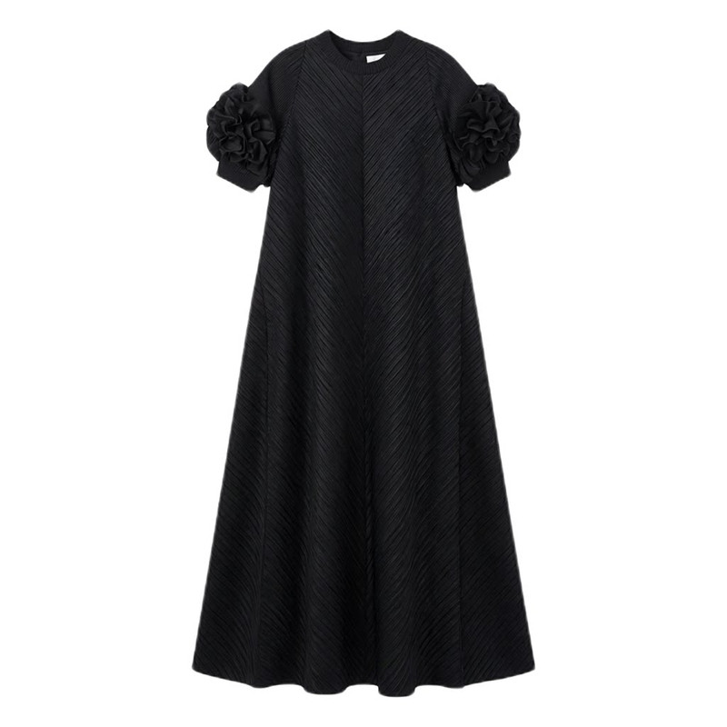 法式宫廷风花瓣袖大码黑色礼服女