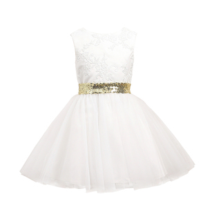 儿童钢琴演出服小主持人乐团合唱主持服女童生日白色超仙花童礼服