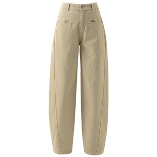 冷灰色牛仔阔腿裤女秋冬2025新款复古工装裤休闲裤子弯刀裤香蕉裤