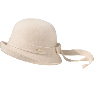 疯帽子 法式优雅羊毛渔夫帽 翘边蝴蝶结飘带盆帽显脸小帽子秋冬新