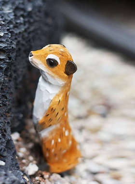 鹿妖商店 狐獴 纯手工木雕 猫鼬 实木动物摆件 北欧风 创意摆件