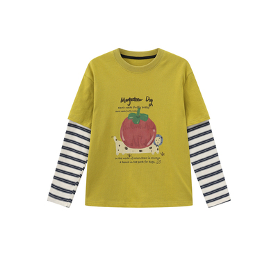 OLAMIMI亲子纯棉假两件长袖T恤