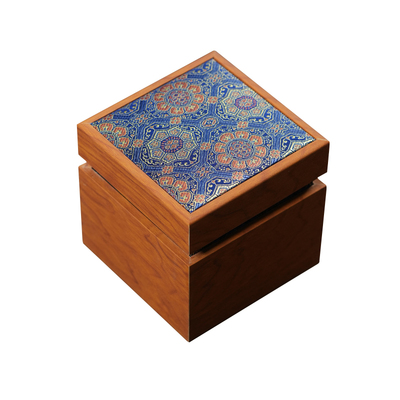 高档方形布艺礼盒紫砂木质锦盒蓝花纹收纳盒中式复古高颜值储物盒