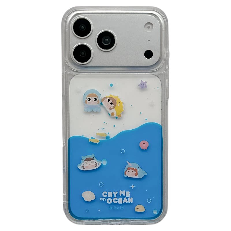 MoreRex趣味可爱卡通游泳哭娃液体流沙适用苹果18手机壳iphone17promax新款18pro全包15防摔保护套14女透明16