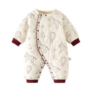 Oak mont婴儿连体衣冬装三防夹棉爬服小月龄宝宝纯棉新年外出服