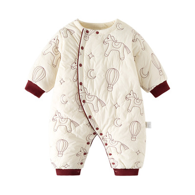 婴儿冬季加厚三防夹棉新年连体衣