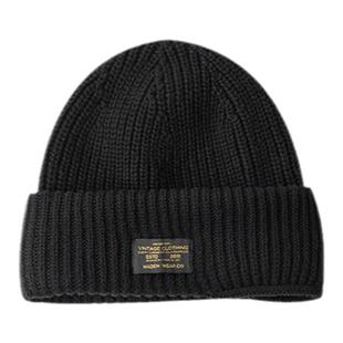 马登工装 日系复古黑色保暖防风毛线帽护耳针织帽包头帽子男秋冬