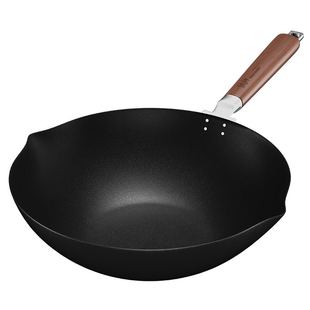 神田日本纤维纹铁锅 铁神炒锅炒菜无涂层熟铁老式锅具传统炒菜锅