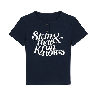 pusumede 千禧少女 字母印花圆领短袖t恤女正肩修身短款辣妹上衣