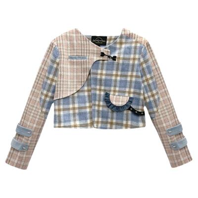 不对称复古格纹短外套