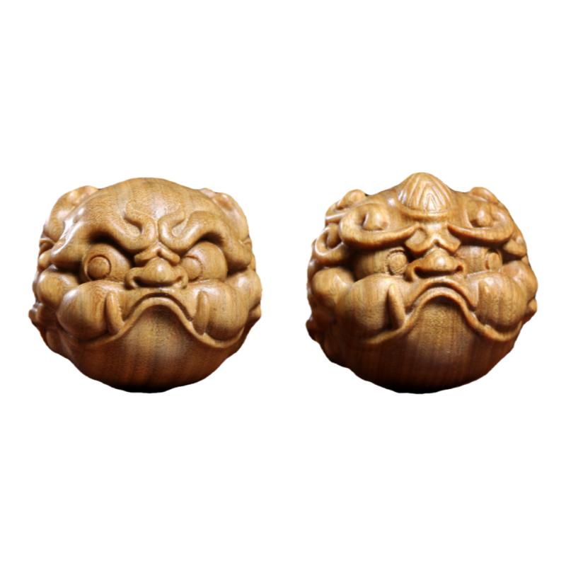 绿檀木萌趣貔貅手把件把玩按摩球