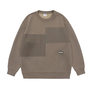 高端条纹设计感重磅卫衣男士秋季新款美式休闲圆领宽松套头打底衫