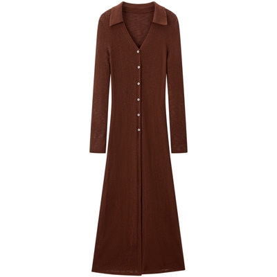 太平鸟仿竹节麻长款V领针织衫