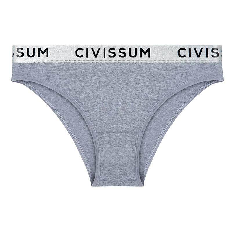 CIVISSUM女士经典纯色银色腰边纯棉透气低腰性感内裤半包臀三角裤