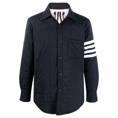 ThomBrowne夹克条纹海军蓝羽绒