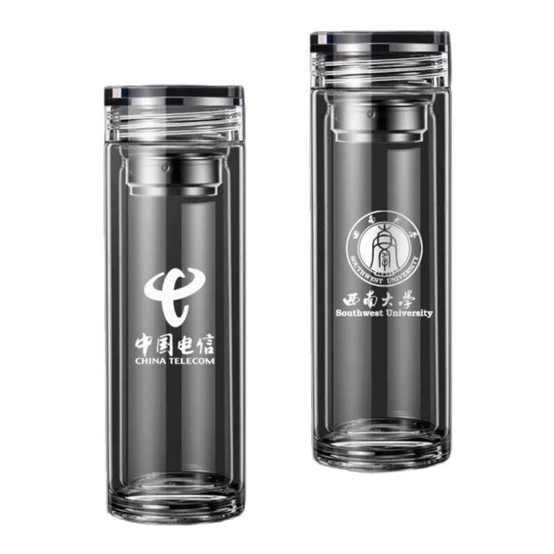 高档玻璃杯双层加厚茶杯男士商务便携家用定制水杯刻字杯子泡茶杯