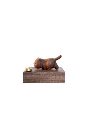 精油扩香木器猫咪元素桌面装饰创意礼品木质原木制车载实木小摆件