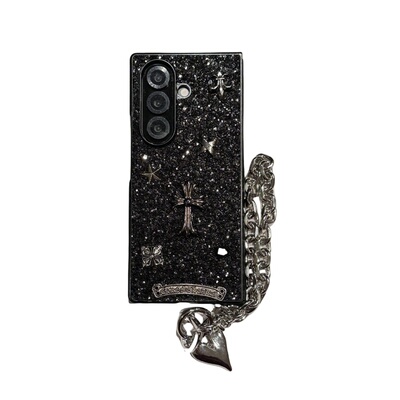 亮片黑色立体潮牌铆钉十字架花心适用三星galaxyzfold7/6/5手机壳折叠屏w24/w23保护套全包ZFlip7/5/4个性ins