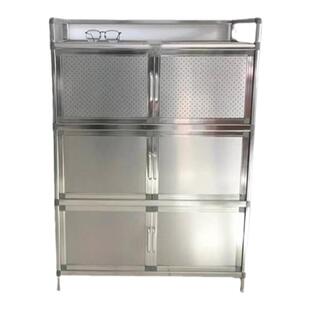 收纳简易不锈钢碗柜放碗家用经济型铝合金厨房储物柜多功能餐边柜