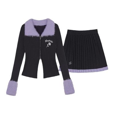 SagiDolls少女斗志 #冬季恋歌#甜辣时髦黑紫纯欲针织开衫短裙修身