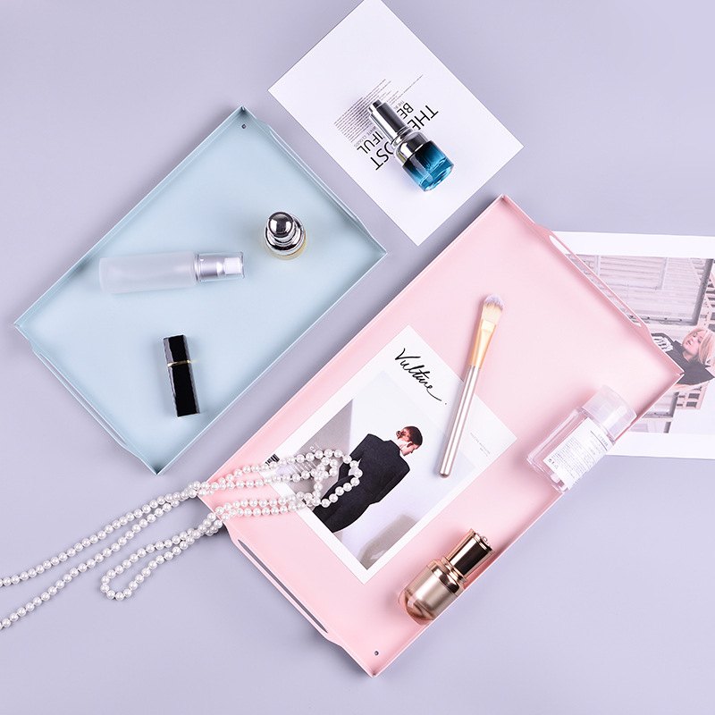 长方形带提手金属托盘酒店物咖啡餐盘盘子收纳化妆品桌面点心置