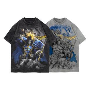 TEE7暴雪游戏魔兽世界T恤WOW联盟雄狮瓦里安水洗做旧美式纯棉宽松