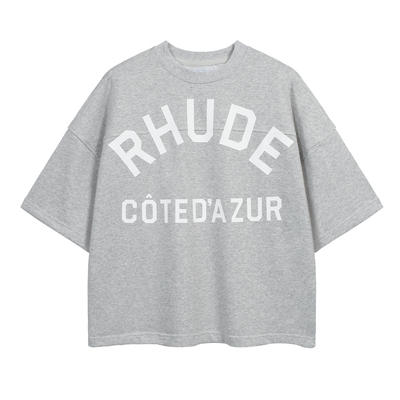 RHUDE高街字母落肩毛圈五分短袖