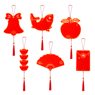 燃灯新款国风描金万年红小挂件福卡斗方挂饰新年祝愿卡片红色卡纸书法挂件手写福字小纸红色书签吊坠祈愿软卡