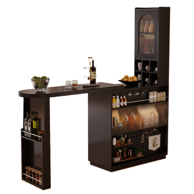 实木极简可伸缩吧台桌酒柜岩板