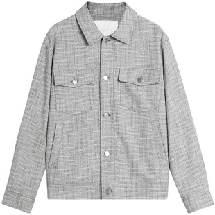 EHE男装 春季新款粗花呢质感 多口袋设计 微落肩翻领夹克男