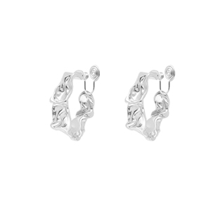 银色褶皱蚊香盘耳夹无耳洞女轻奢高级感小众耳环耳扣新款简约耳饰