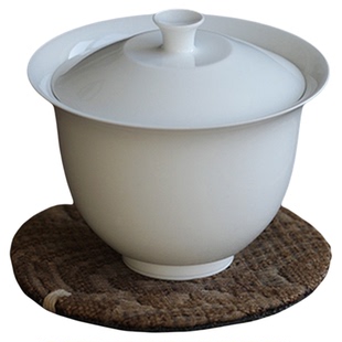 挑tea|间闲堂 白瓷纯手工审评盖碗泡茶茶杯大容量薄胎陶瓷景德镇