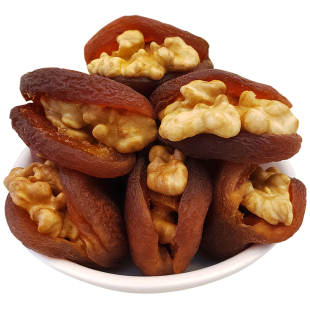 欣果界新疆杏夹核桃仁树上风干杏脯红杏干无核果脯零食坚果仁250g