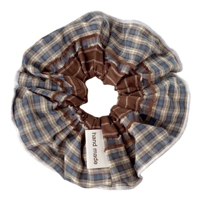 韩国秋冬格子发圈拼色大肠发圈女