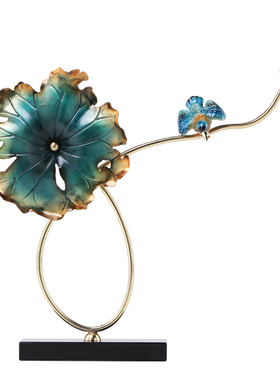 南初先生珐琅彩荷花翠鸟铜摆件