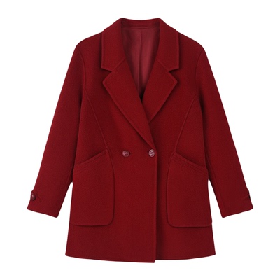 齐黛红色双面羊绒女大衣2025新款冬中长款加厚保暖妈妈羊毛呢外套