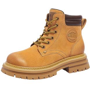 骆驼马丁靴女鞋2026春季新款爆款大黄靴女英伦厚底户外工装短靴子